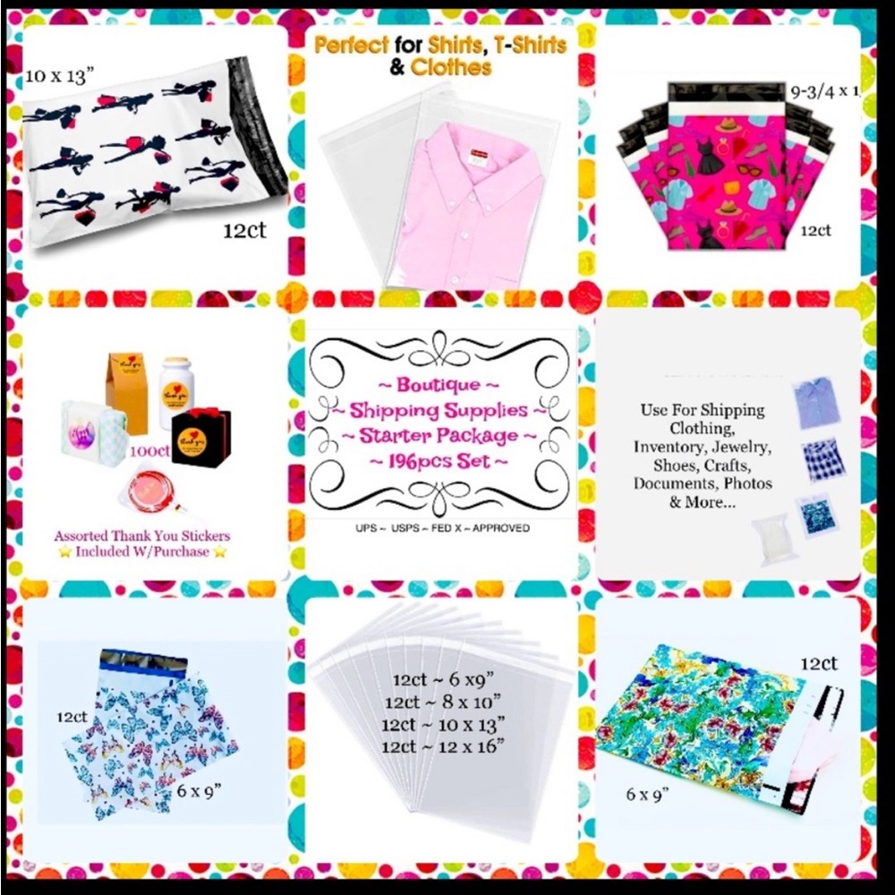 Boutique Shipping Cello~Poly Bag’s Bundle 196pc starter package⭐️100~Stickers 🆕